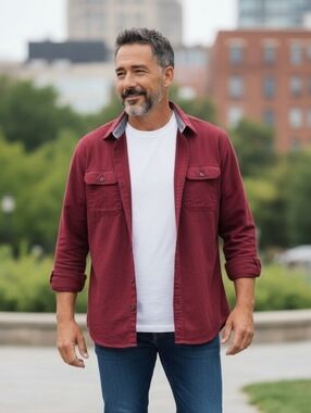 Wrangler Men's Burgundy Button-Up Shirt Jacket